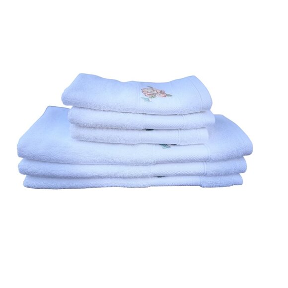 3 small 3 Medium Avanti Cotton Vintage Peach Rose Embroidered Bathroom Towels - Picture 3 of 15